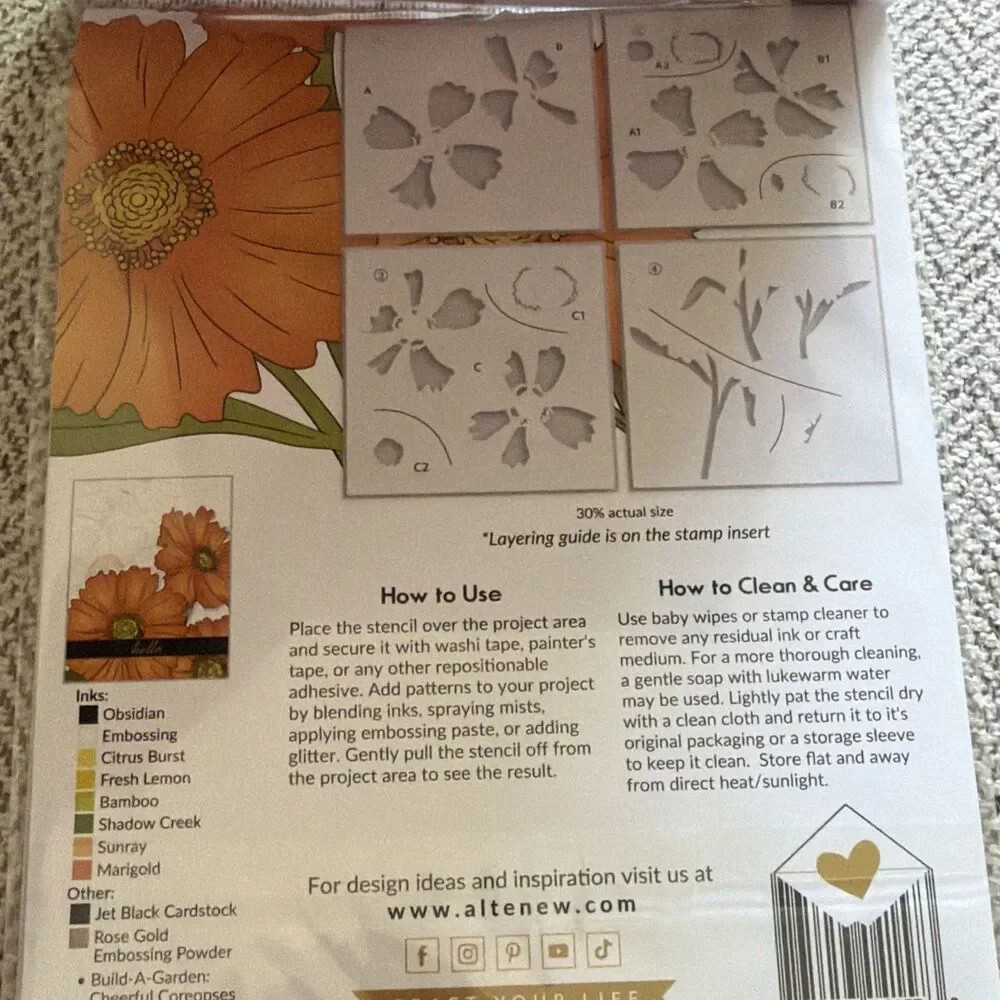 Altenew - Cheerful Coreopses Photopolymer Cling stamp and stencil set retail $40